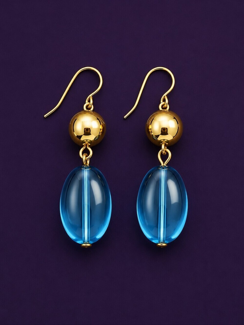 3/$30 HANDMADE Gold Aqua Blue Beaded Dangle Hook Earrings